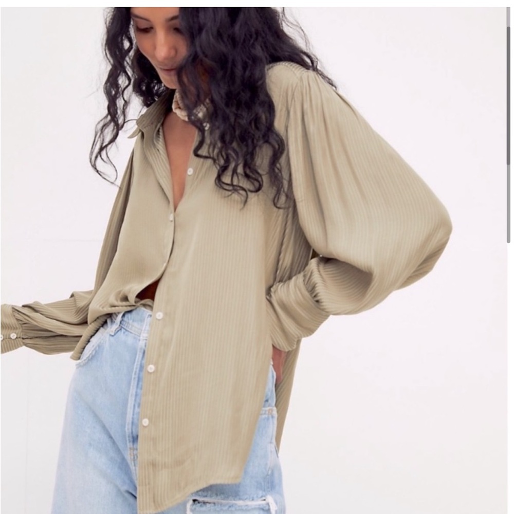 Free People Silky Button Down Top Lg